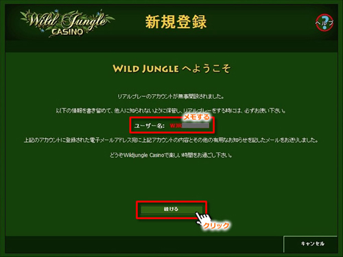 Wild Jungle CASINO登録手順③
